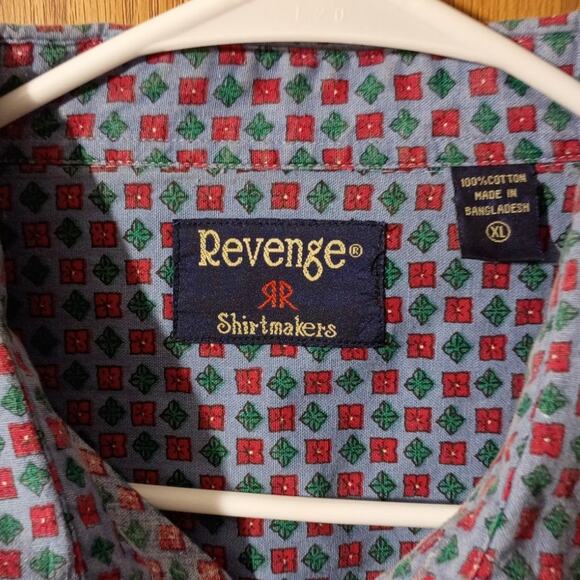 Vntg mens button down revenge shirtmakers geometric cotton y2k casual shirt xl - Picture 3 of 8